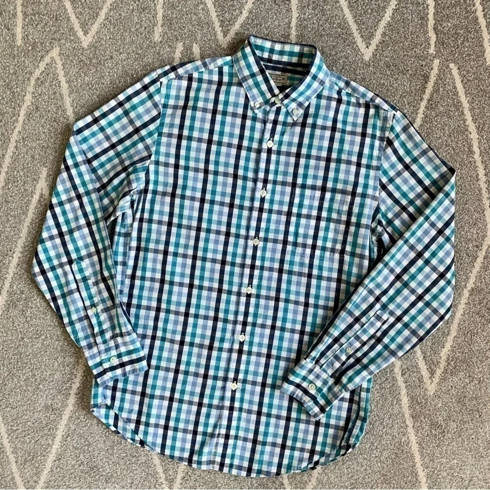 J. Crew Light Weight Teal and Navy Plaid Cotton Button Down Shirt